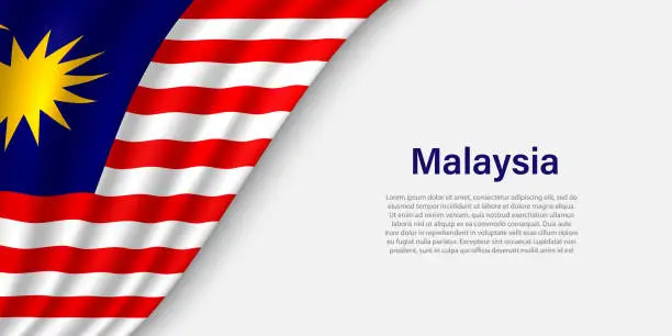 Vector illustration of Wave flag of Malaysia on white background.