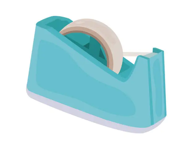 Vector illustration of Duct tape glue material insulation sticky packaging item round tape roller dispenser stationary