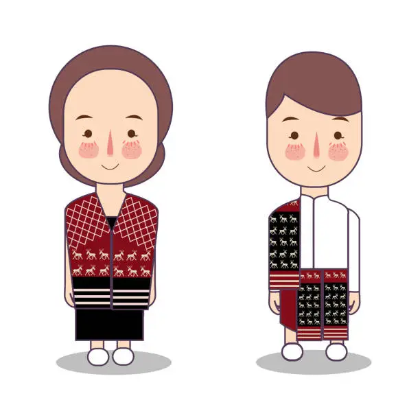 Vector illustration of Rote traditional dress native tribe form Indonesian east nusa tenggara boy and girl couple costume wearing apparel nationality