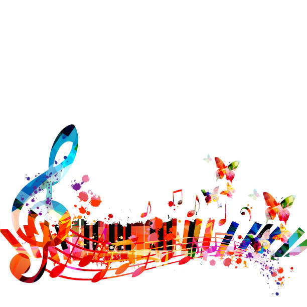 istock Colorful treble clef musical note symbol with piano keyboard background. Music design with abstract G-clef and musical notes staff. Live concert events, talent show, music festival, party flyer 1498936025