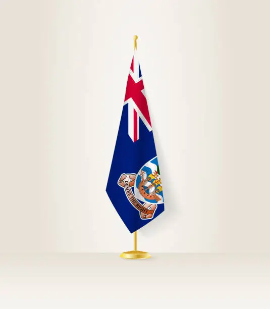 Vector illustration of Falkland Islands flag on a flag stand.