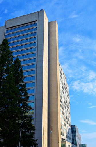 Wilmington, Delaware, USA: I. M. Pei Building (named after its architect), also known as the Wilmington Tower, originally the American Life Insurance Company (ALICO) Tower - brutalist skyscraper constructed from cast in place concrete, using  post-tensioned beams to support the weight of the floors - 1105 North Market Street.