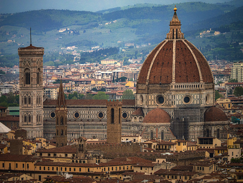 Aerial view of Florence city in Italy. Cathedral of Santa Maria del Fiore