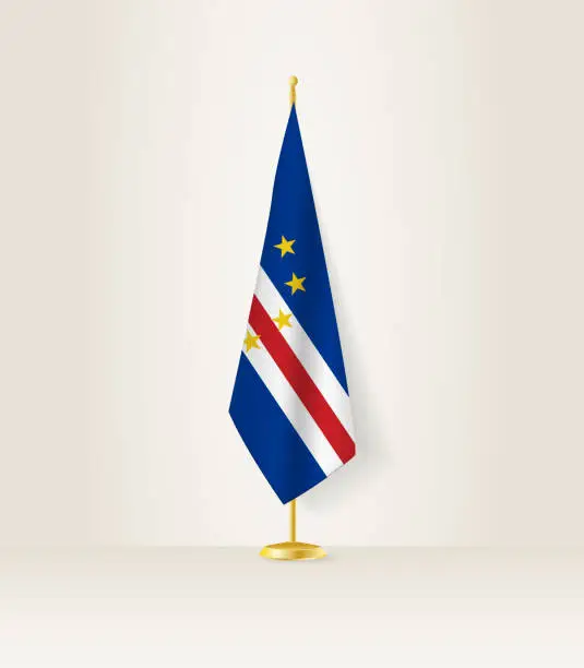 Vector illustration of Cape Verde flag on a flag stand.