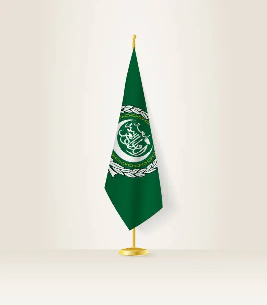 Vector illustration of Arab League flag on a flag stand.