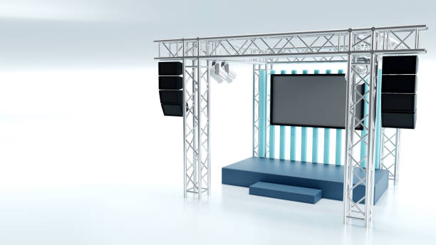istock 3d rendering of Minimal stage show and truss construction with light and sound system 1498942562