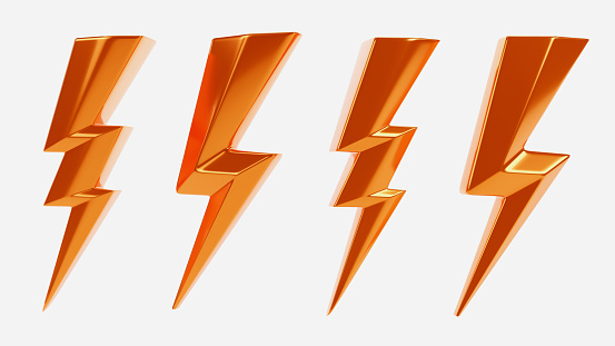 3d rendering of thunder and bolt lighting fash icons set, thunderbolt symbol icon on isolated white background