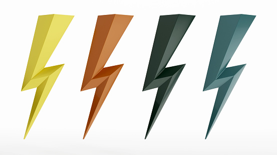 3d rendering of colorful thunder and bolt lighting fash icons set, thunderbolt symbol icon on isolated white background
