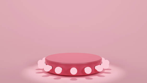 istock 3D rendering of Blank podium product display with glowing light bulbs on a pastel color background 1498944476