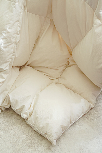 Close-up of a soft down comforter