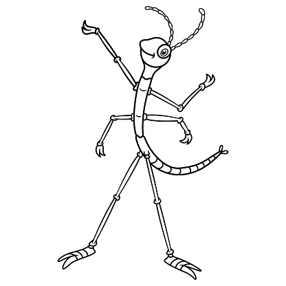 Illustration of Cartoon stick insect on line art
