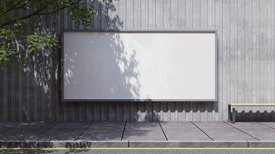 Wide billboard on the street mockup. 3D Rendering of advertisement space. Template of a billboard