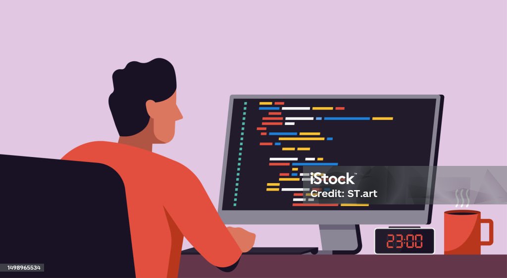 Desk Computer Programming 01 Stock Illustration - Download Image Now ...