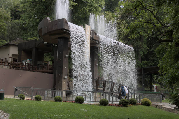 An artificial waterfall in the park in Jagodina, Serbia