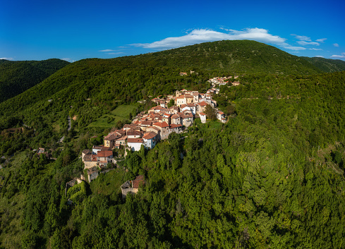 Aerial view of the village of Magliano di Marsi in Umbria Abruzzo region Italy