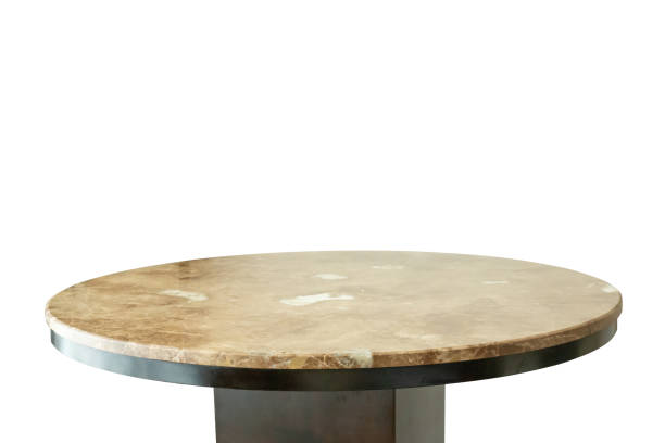 istock Marble stone table top isolated on white background for product display 1498980147