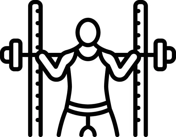 Vector illustration of Person is lifting the weight vector outline icon design, Healthy lifestyle symbol, Calisthenics sign, Circuit training equipment stock illustration, half cage ensemble concept