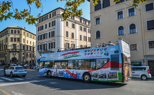 Rome, Italy - Oct 14, 2018. Sightseeing bus in Rome, Italy. Rome ranked as the 14th-most-visited city in the world in 2016.