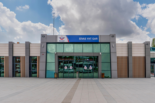 Sivas, Turkey - May 7 2023:  High speed train (Yuksek Hizli Tren - YHT in Turkish) station building.