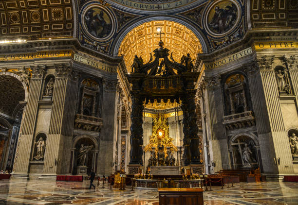 Vatican - Oct 16, 2018. Interior of Saint Peter Basilica (San Pietro) in Rome, Italy. The Basilica is one of main travel attractions of Rome.