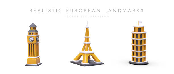 istock Set of realistic European architectural monuments. 3D icons for modern design 1498990544