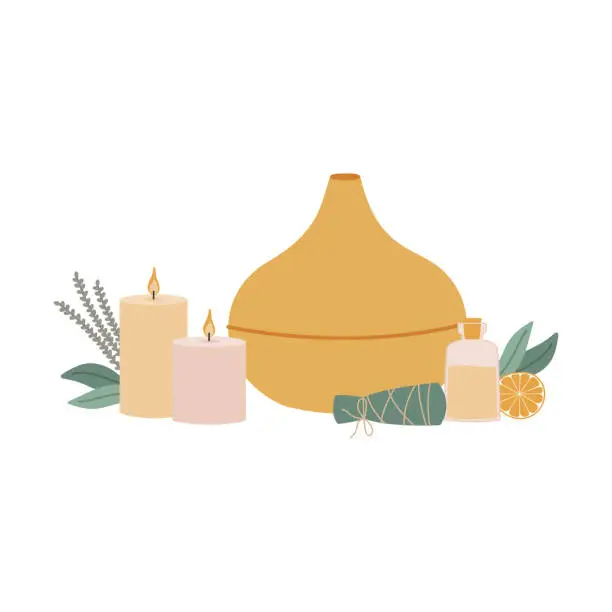 Vector illustration of Natural products aromatherapy.