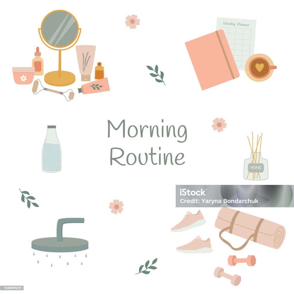Morning Routine Vector Image Morning Routine Elements Set Stock Illustration - Download Image Now ...