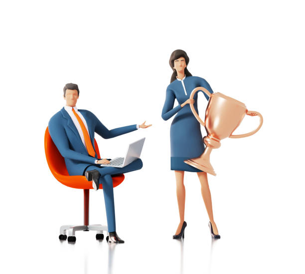 istock Business people with golden trophy. 3D rendering illustration. 1498993300