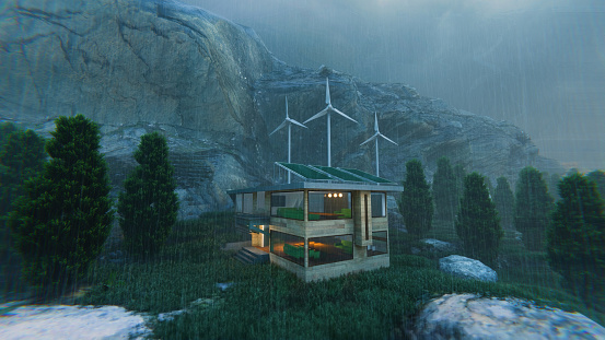 Villa using modern energy systems in the mountain forest.