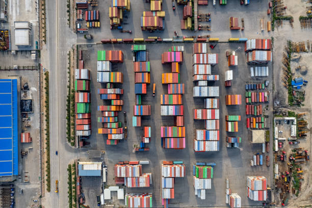 istock Aerial view of containers stacked on international container freight terminals 1498996585