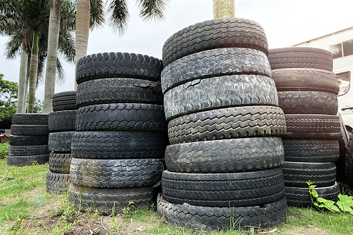 Discarded car tires were piled together