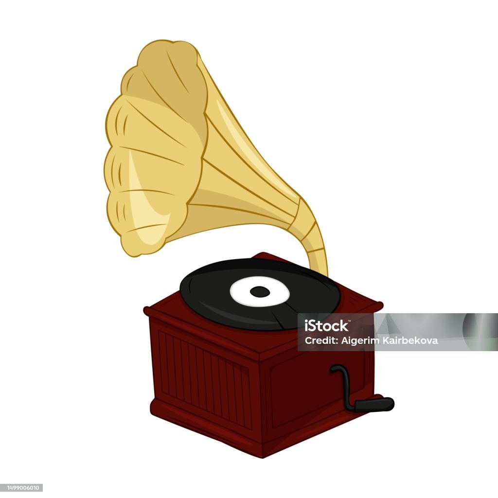 Vintage Gramophone With Vinyl Recording On Disc Gramophone Vinyls Records  Retro Player Isolated On White Background Vector Illustration Stock  Illustration - Download Image Now - iStock