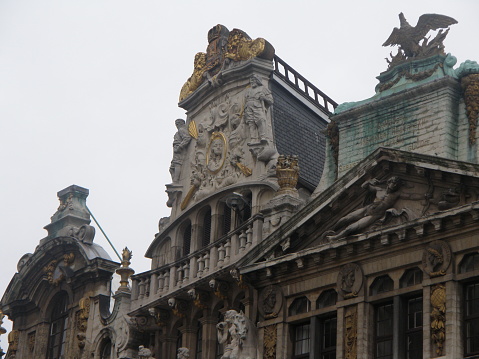 Brussels, Belgium – June 11, 2023: Traditional baroque decorated buildings of the Grand Place of Brussels, Belgium.