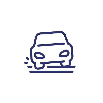 pothole line icon with car on the road