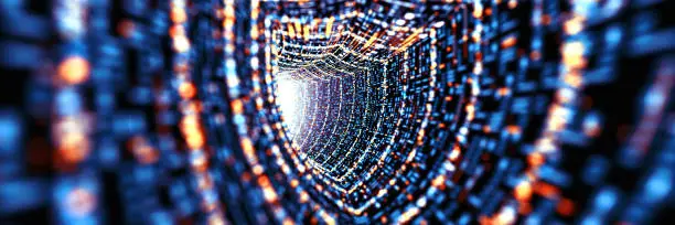 Photo of Shield Data Tunnel. Cybersecurity Technology - Inside Concept