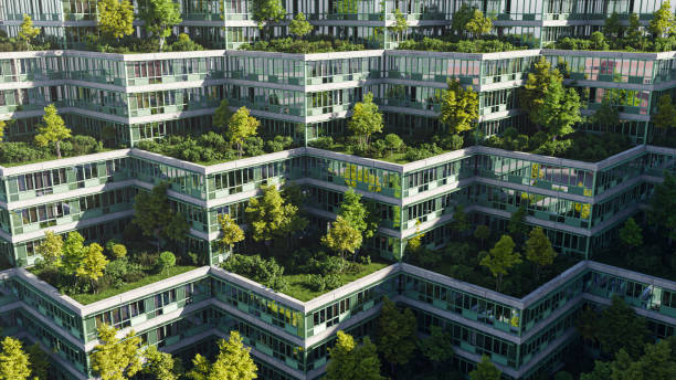 Roof garden A sustainable green office or housing complex with roof gardens living roof stock pictures, royalty-free photos & images