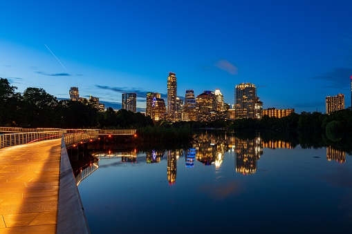 The Blue hour from the boardwalk around Lady Bird Lake (Town Lake) in Austin, TX