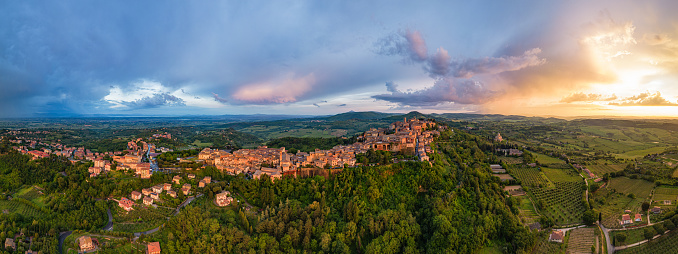 Aerial view of Montepulciano Tuscany at sunrise Italy