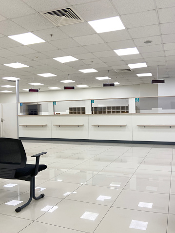 Empty modern bank branch interior