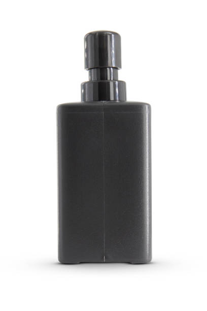 istock Black cosmetic plastic bottle with dispenser isolated on white background 1499032875