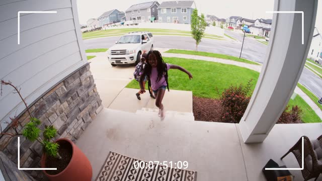 Home Security Camera Footage of Children Coming and Going