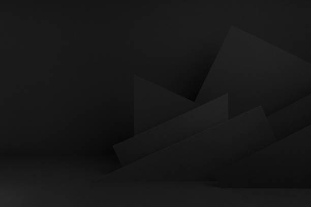 istock Luxury black stage mockup with abstract geometric pattern of angles, polygons and triangles as relief for presentation cosmetic products, goods, advertising, design in contemporary minimalist style. 1499034957