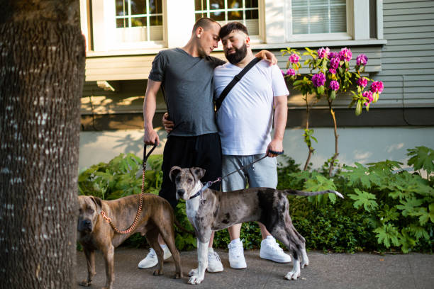 istock Two Affectionate Gay Men Walking With Their Pet Dogs 1499037157