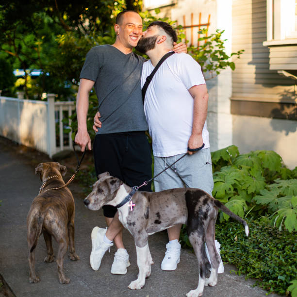 istock Two Affectionate Gay Men Walking With Their Pet Dogs 1499037158