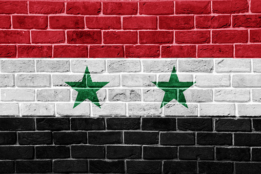 Flag of Syrian Arab Republic on a textured background. Concept collage.