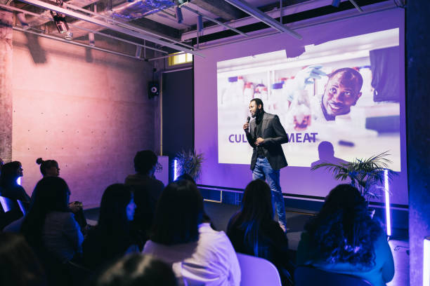 istock African scientist talking about his research at Tech conference. 1499038778