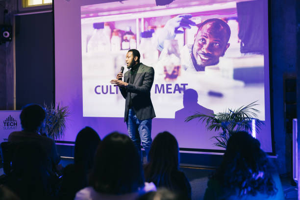 istock African scientist talking about his research at Tech conference. 1499038781