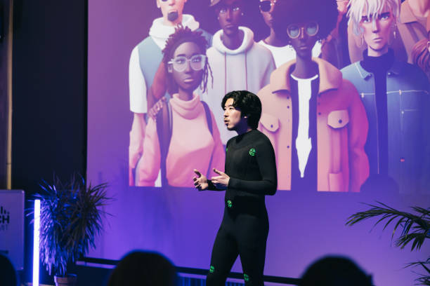 istock Japanese businessman making a presentation on virtual reality and metaverse 1499038790