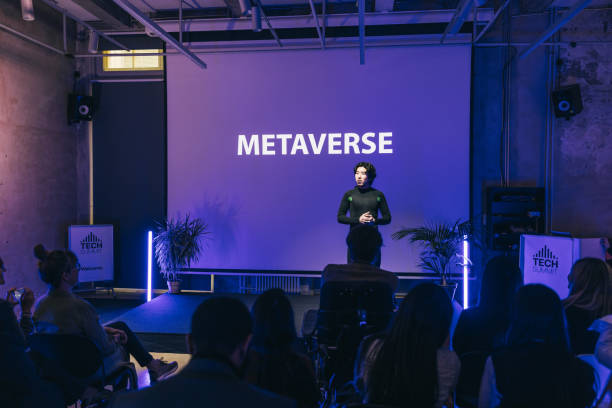 istock Japanese businessman making a presentation on virtual reality and metaverse 1499038830