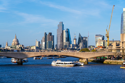 The City of London Seen from the Golden Jubilee Bridge Looking Towards the Financial District and the Waterloo Bridge